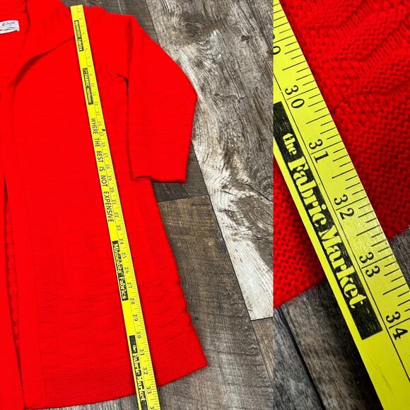 Vintage 70s Red Open Front Longline Cardigan Sweater Pockets Milrank - Picture 5 of 9